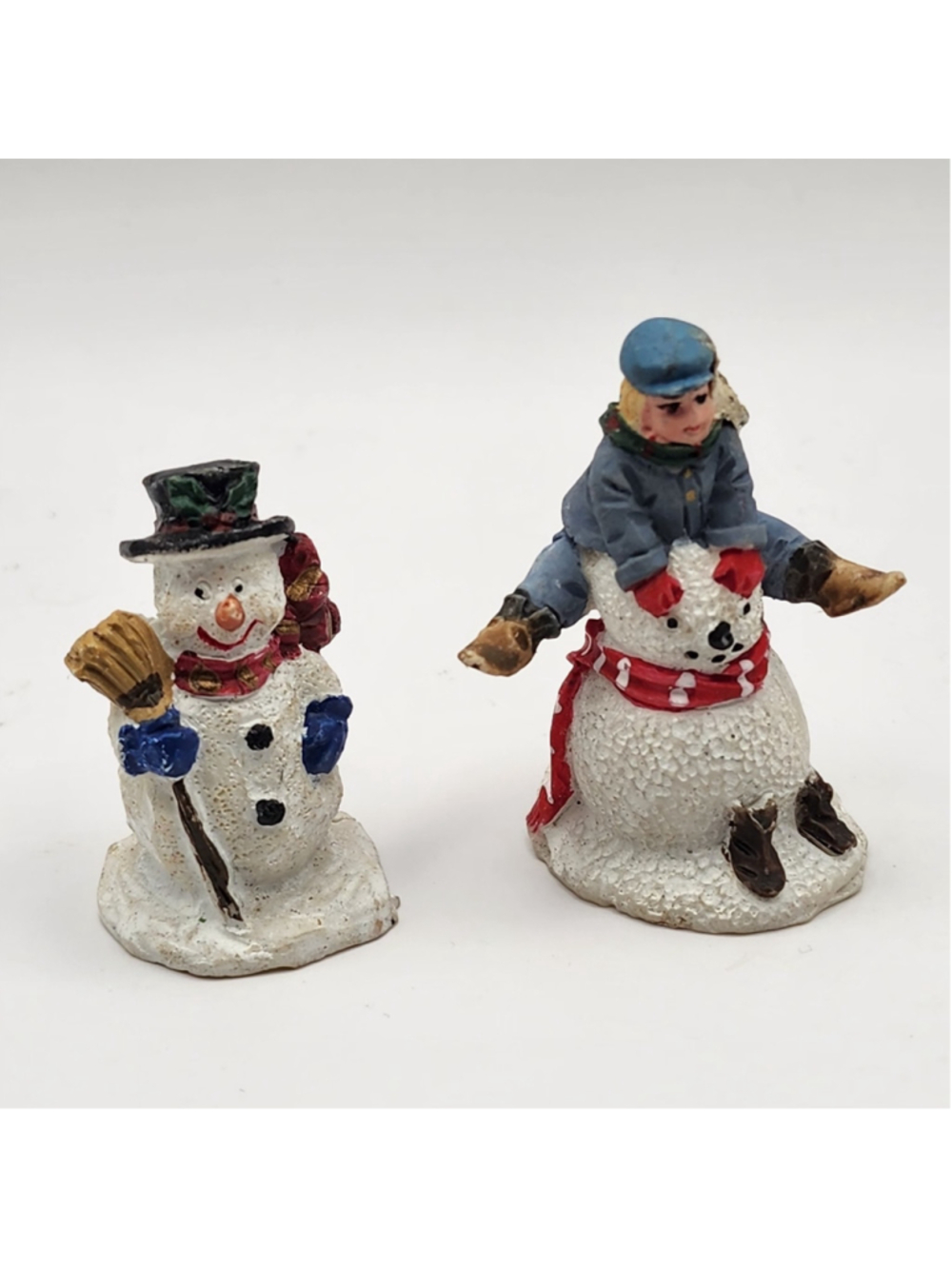 Vintage Miniature Snowman Figurines - Set of 2 - Christmas Winter Village Decor